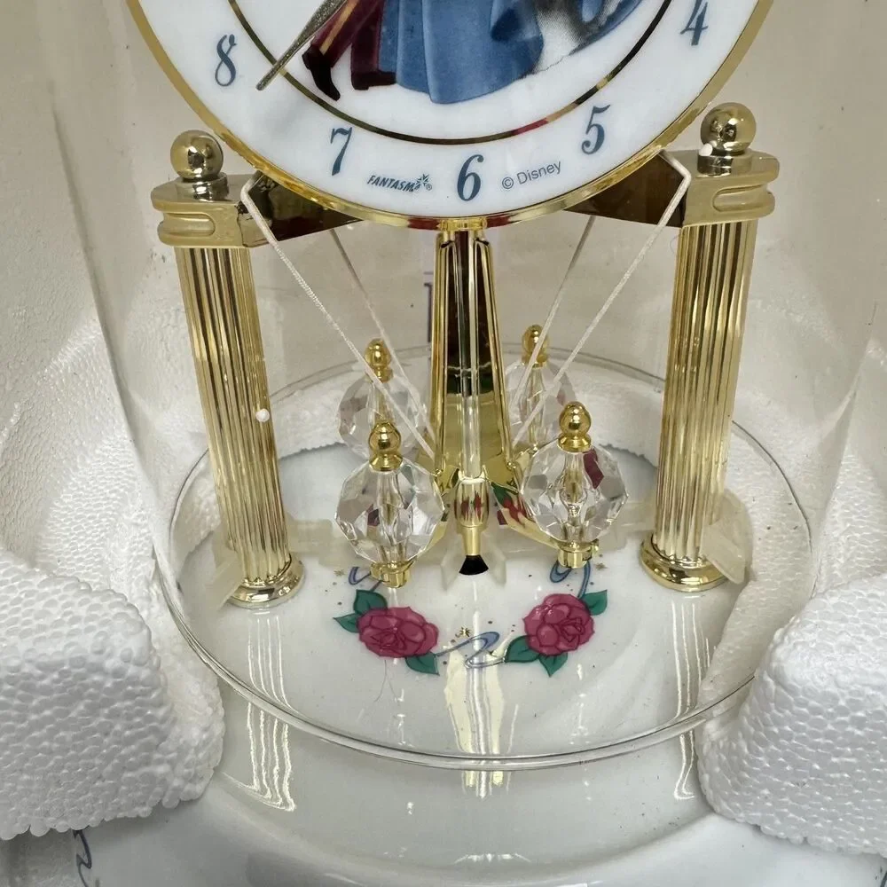 Disney Princess Cinderella & Prince Anniversary Clock, Glass Dome Porcelain Base